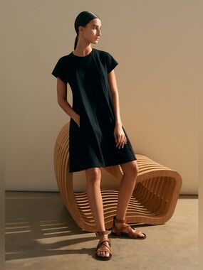 Me + Em Slub Jersey Raglan Seam Short Swing Dress Black Sz 4